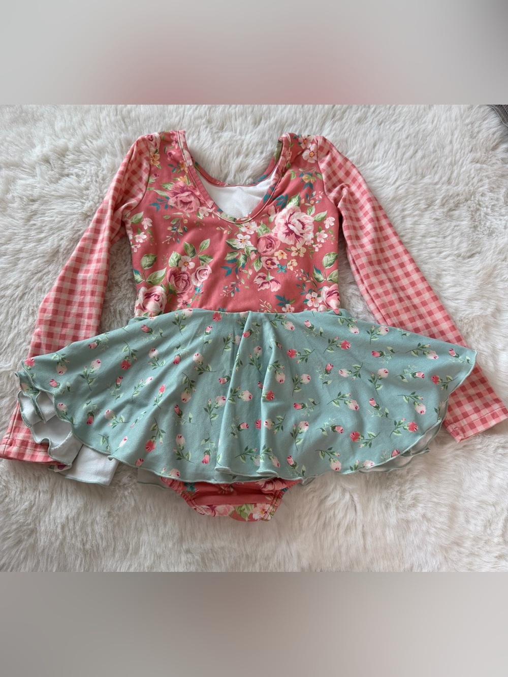 Cheeky Plum Floral Pink & Mint Girls Dance Leotard 5T Leotard - Picture 5 of 5
